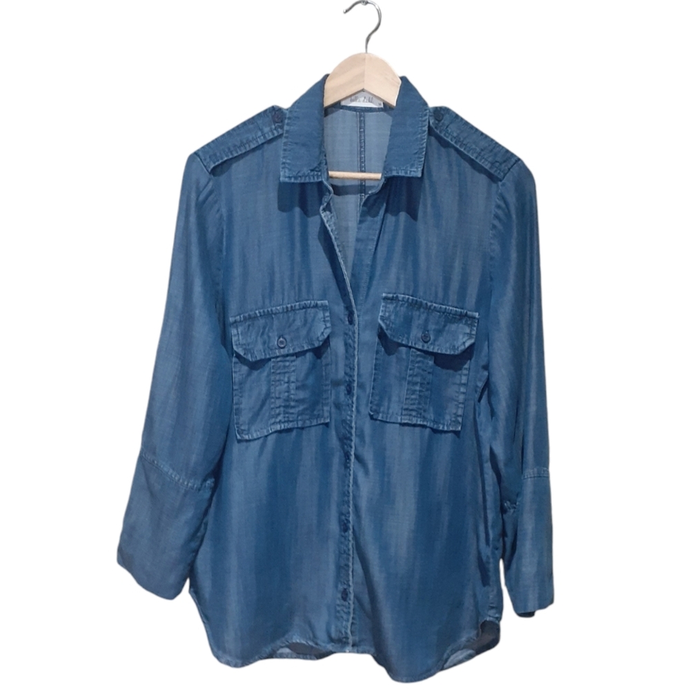 Bella Dahl Women's Chambrary Button Down Shirt Chambrary 100% Tencel Size Medium